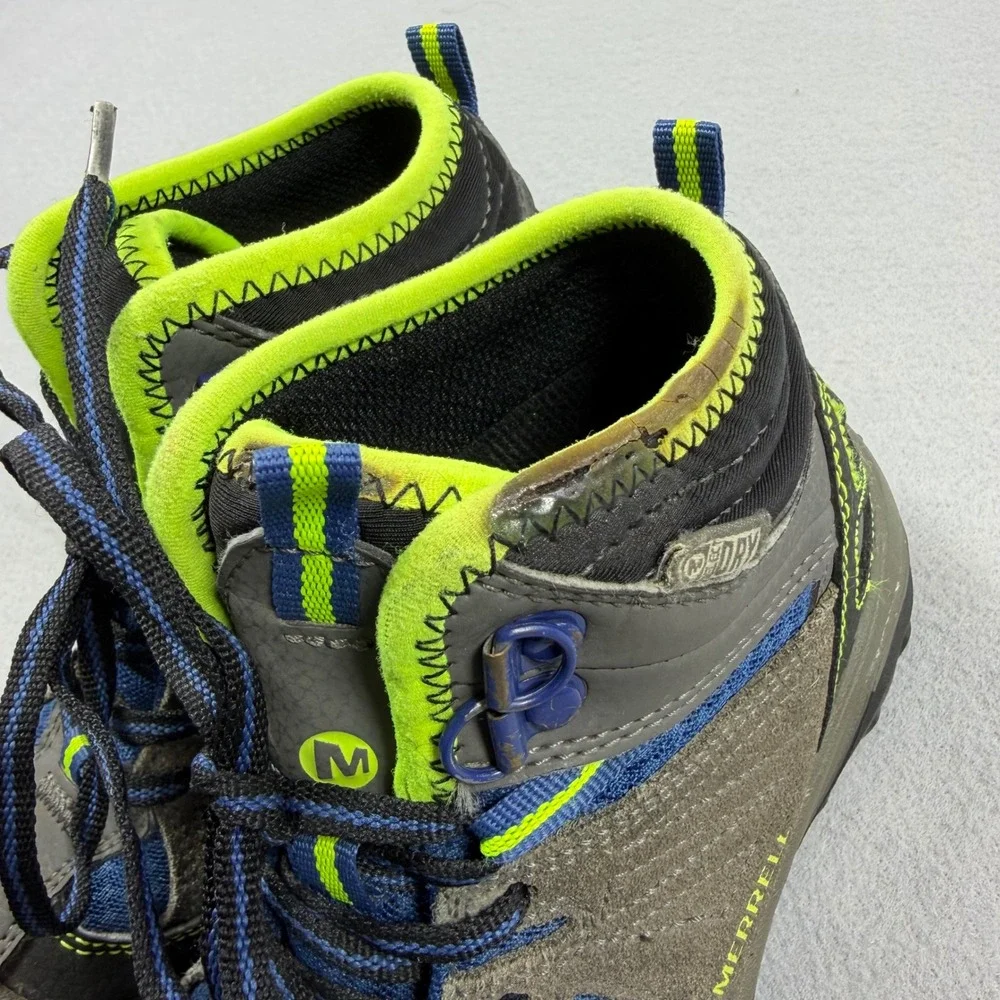 Merrell Capra Mid WTRPF Boys Hiking Boots Grey Blue Lime MC54635 Size 12M